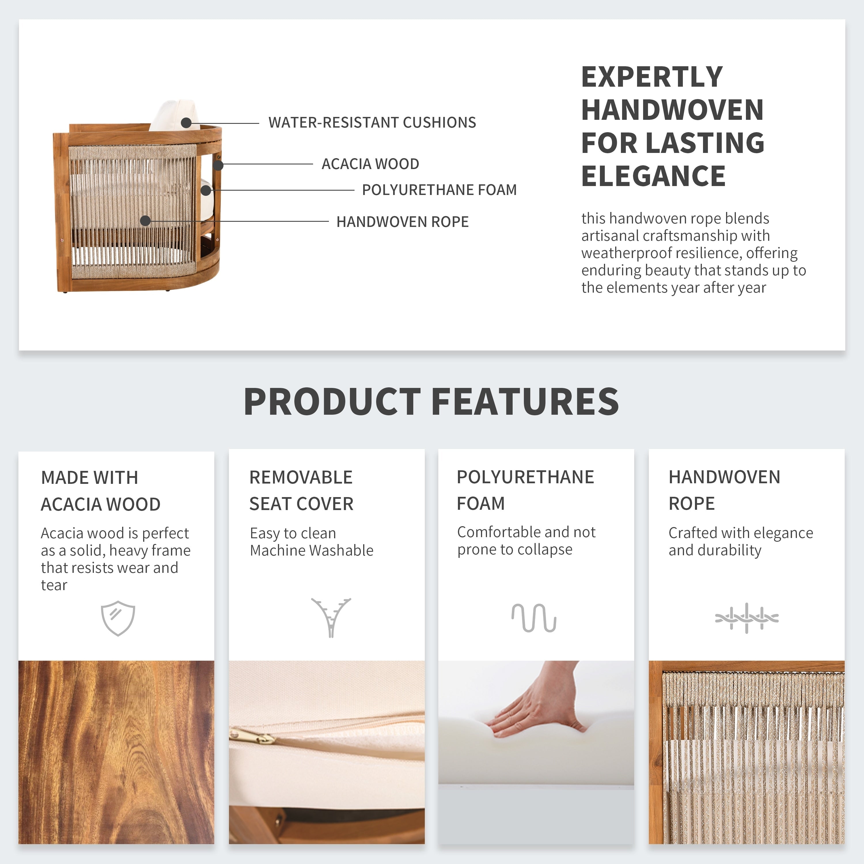 Christopher Knight Home - Ensemble de conversation d'extérieur Sophia 4 pièces en bois d'acacia