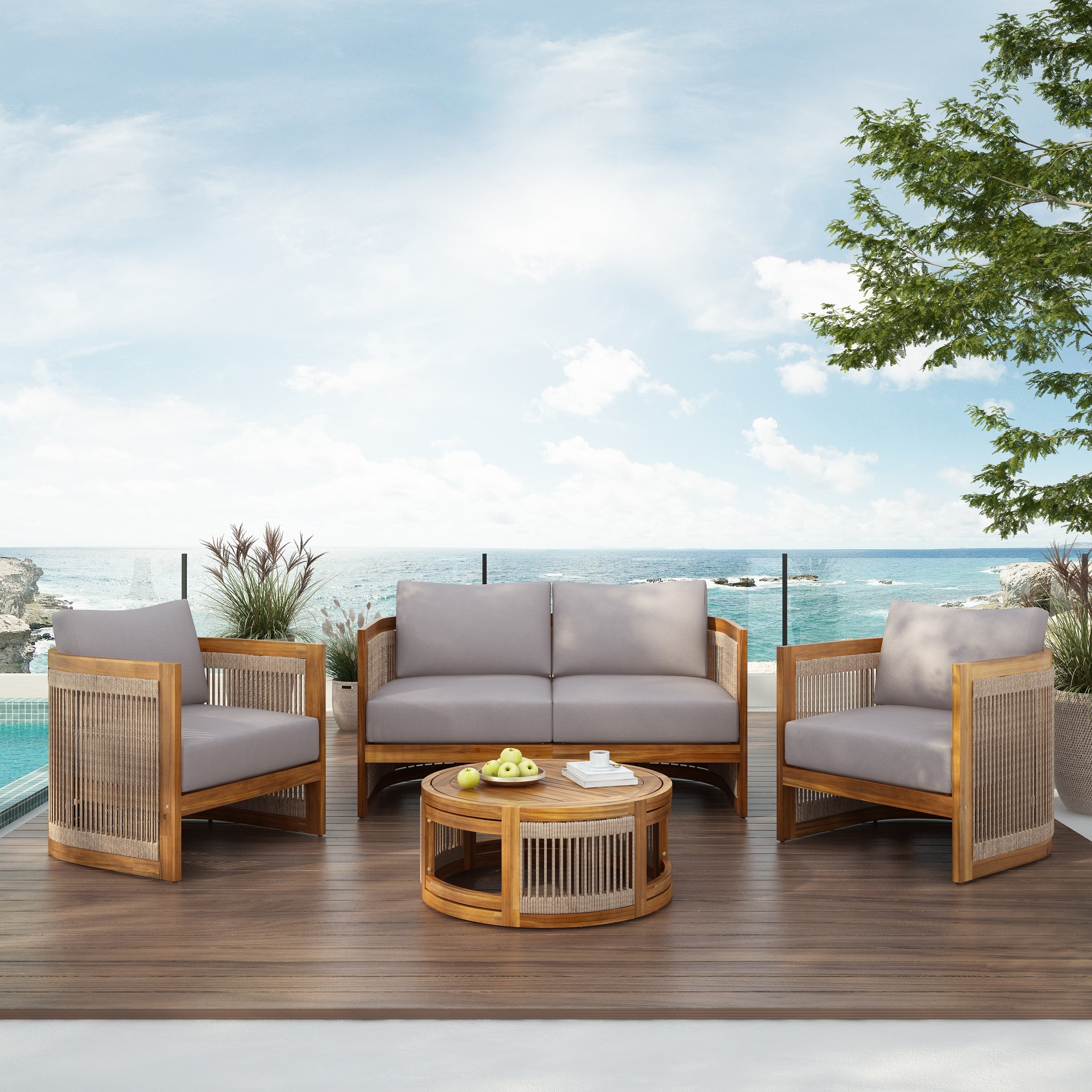 Christopher Knight Home - Ensemble de conversation d'extérieur Sophia 4 pièces en bois d'acacia