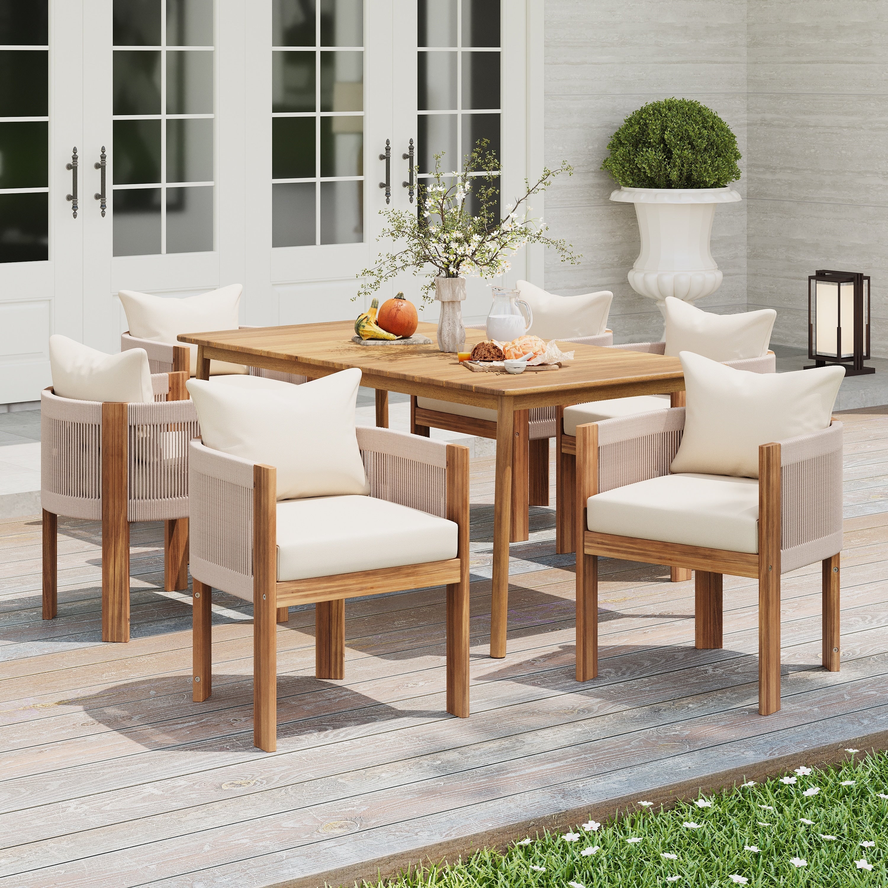 Christopher Knight Home-Ensemble de salle à manger d'extérieur Benjamin en bois d'acacia 7 pièces