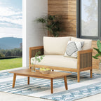 Christopher Knight Home Burchett Ensemble causeuse et table basse d'extérieur en bois d'acacia avec coussins Sunbrella en option