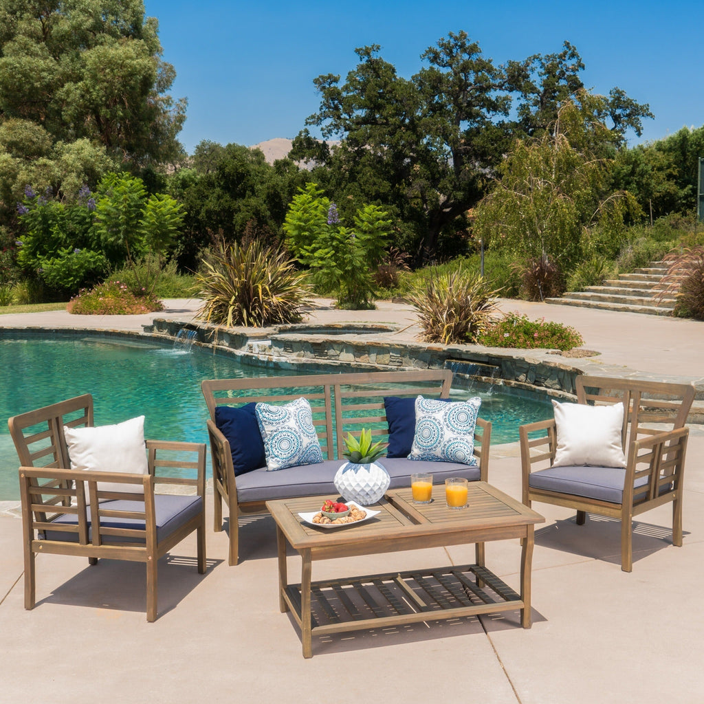 Ensemble de salon de jardin Caydon 4 pièces en bois d'acacia par Christopher Knight Home