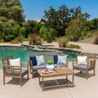 Ensemble de salon de jardin Caydon 4 pièces en bois d'acacia par Christopher Knight Home
