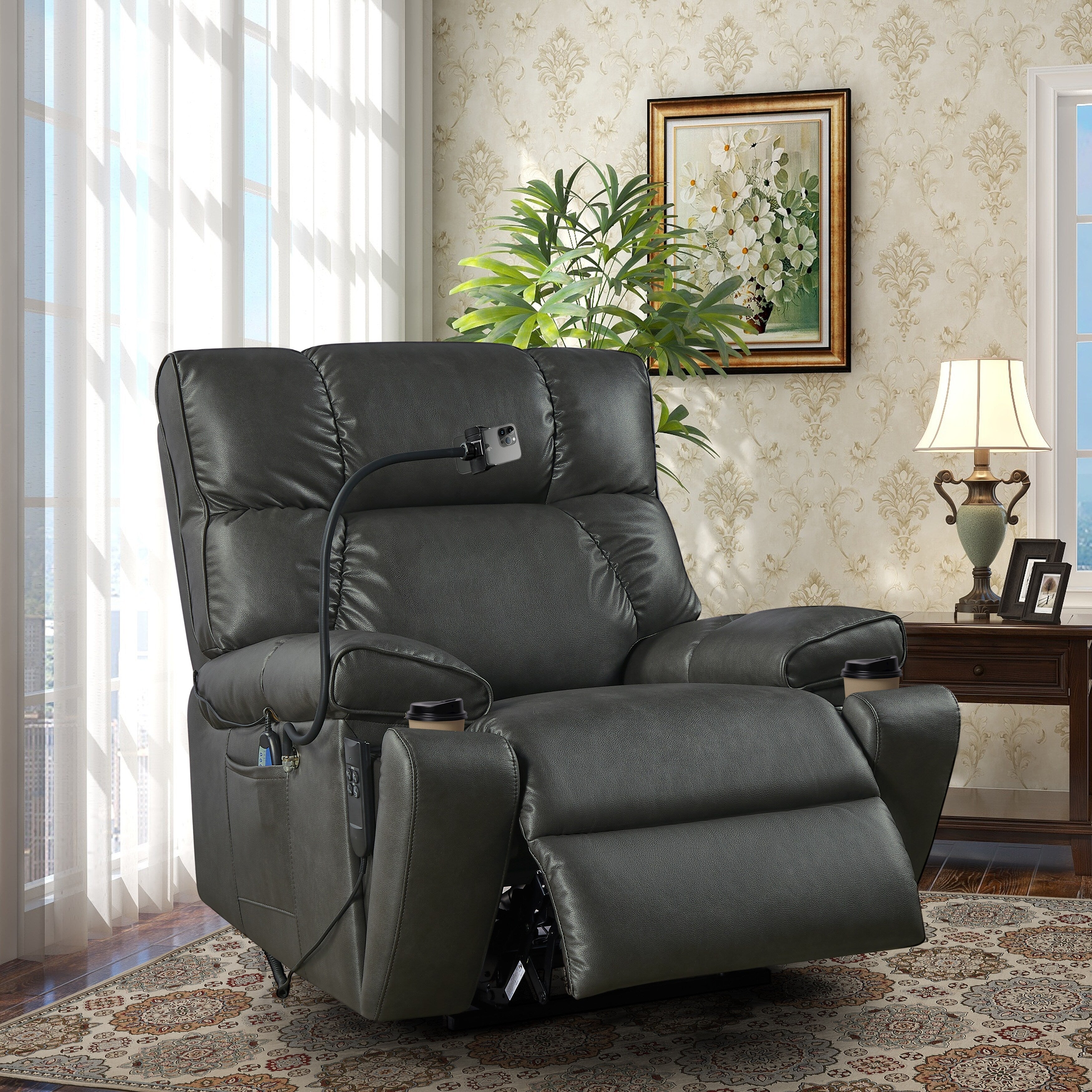 Fauteuil inclinable de massage électrique Christopher Knight Home Motors avec support pour téléphone