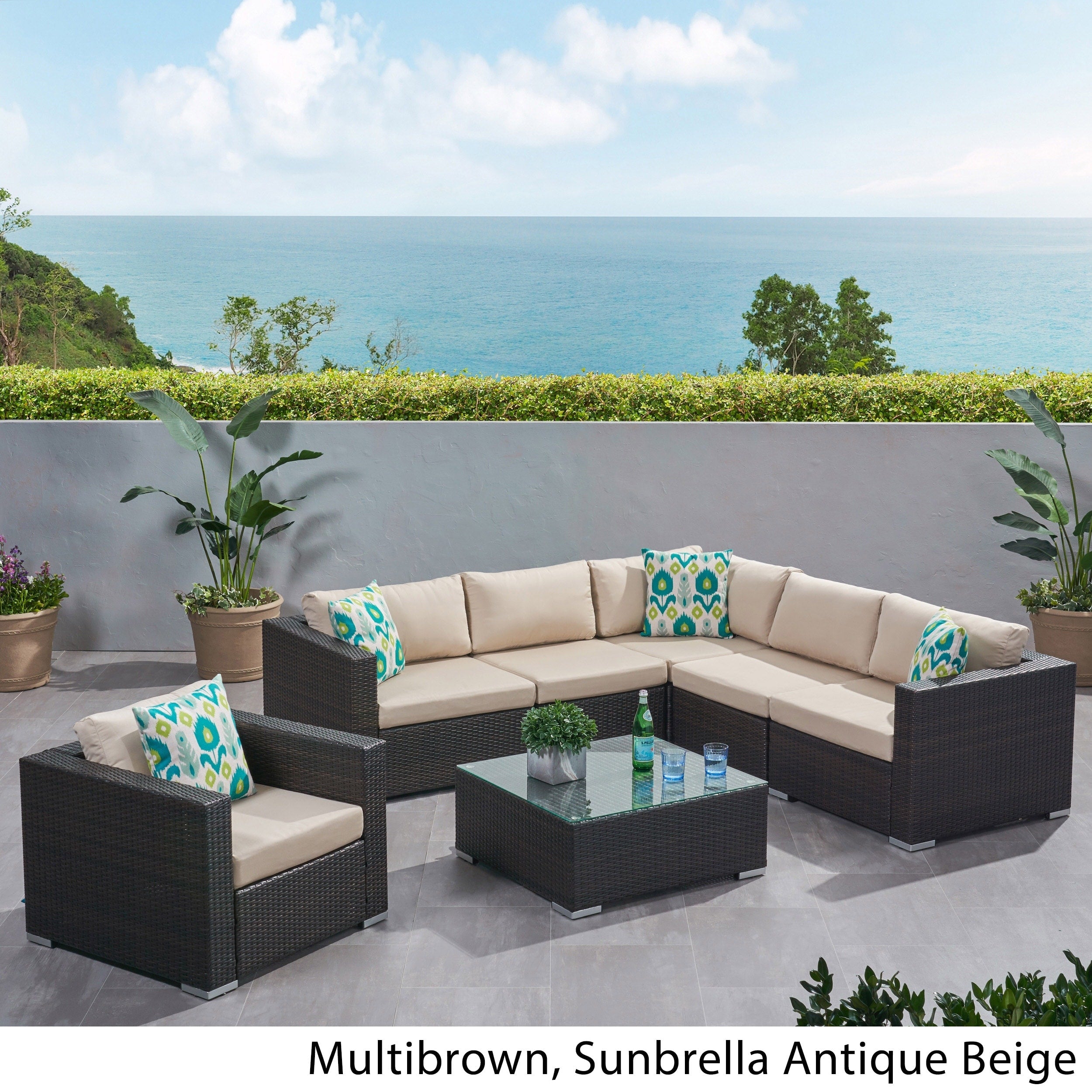 Christopher Knight Home Santa Rosa Ensemble de salon d'extérieur 7 pièces en osier