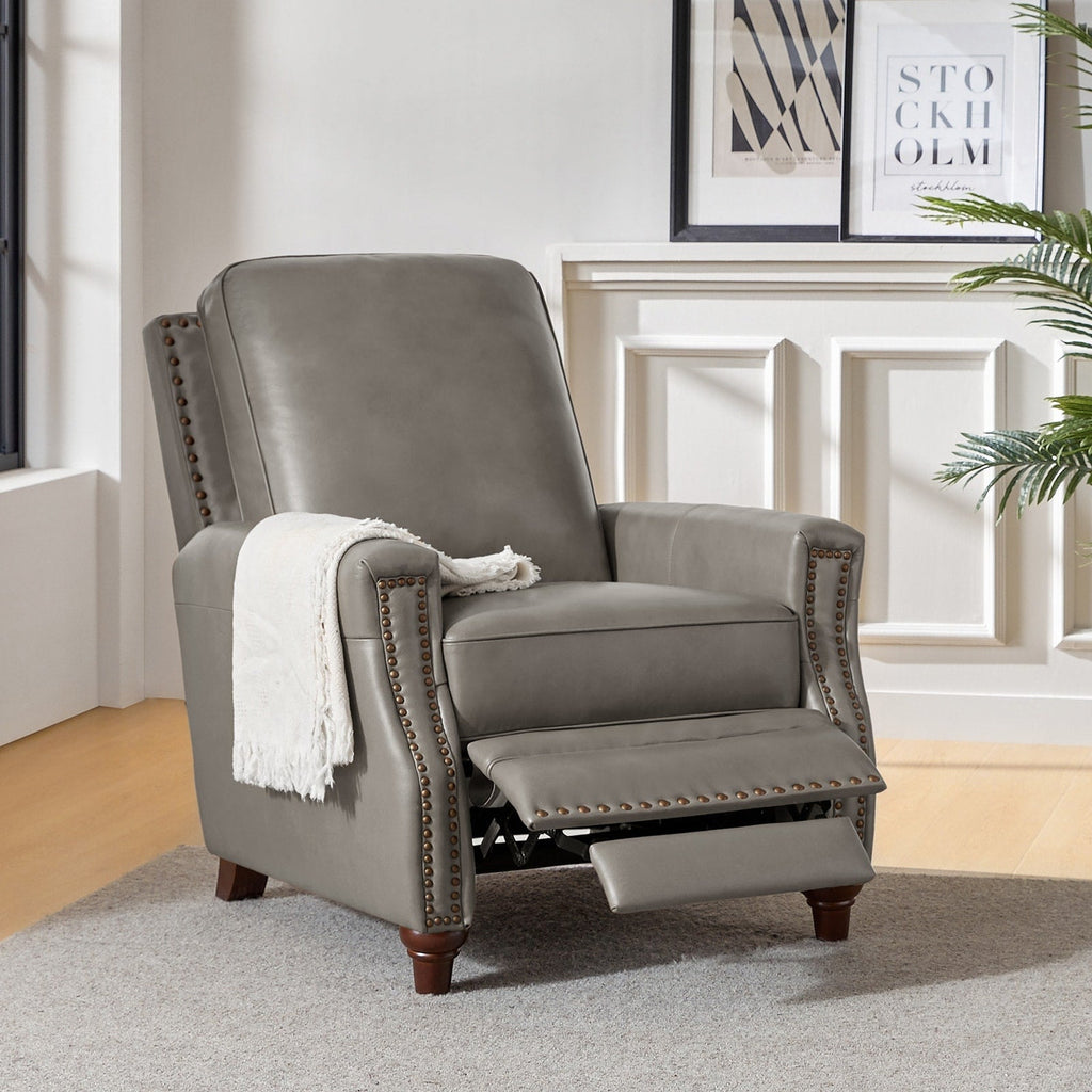 Fauteuil inclinable moderne en cuir véritable de style cigare avec garniture cloutée par HULALA HOME