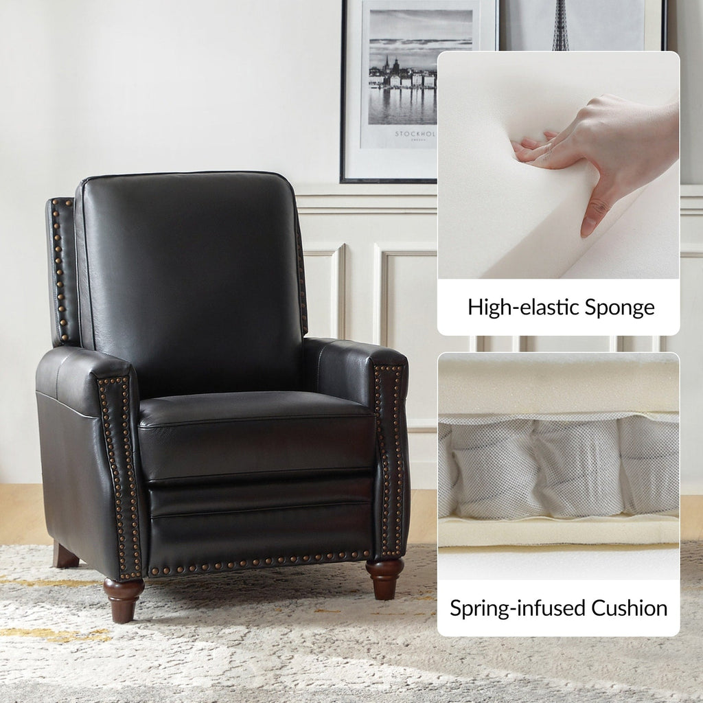 Fauteuil inclinable moderne en cuir véritable de style cigare avec garniture cloutée par HULALA HOME