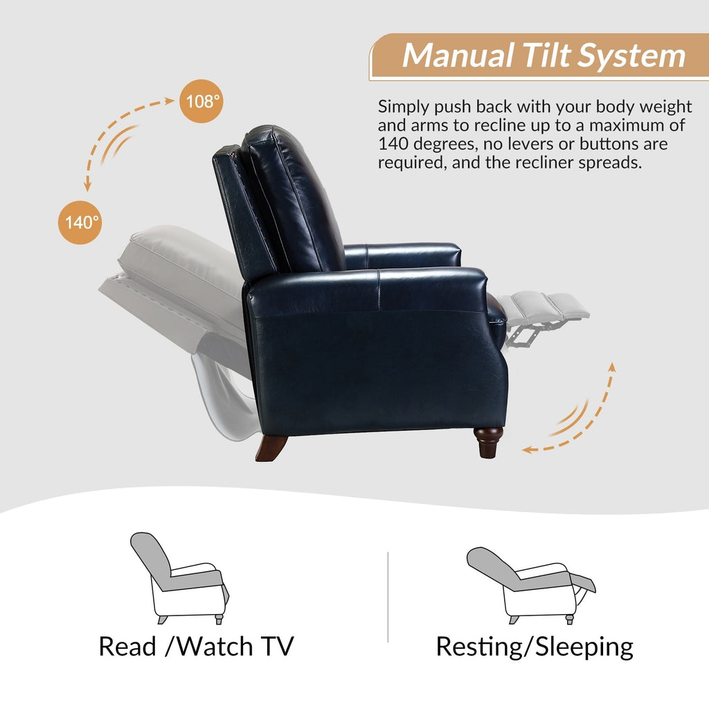 Fauteuil inclinable moderne en cuir véritable de style cigare avec garniture cloutée par HULALA HOME