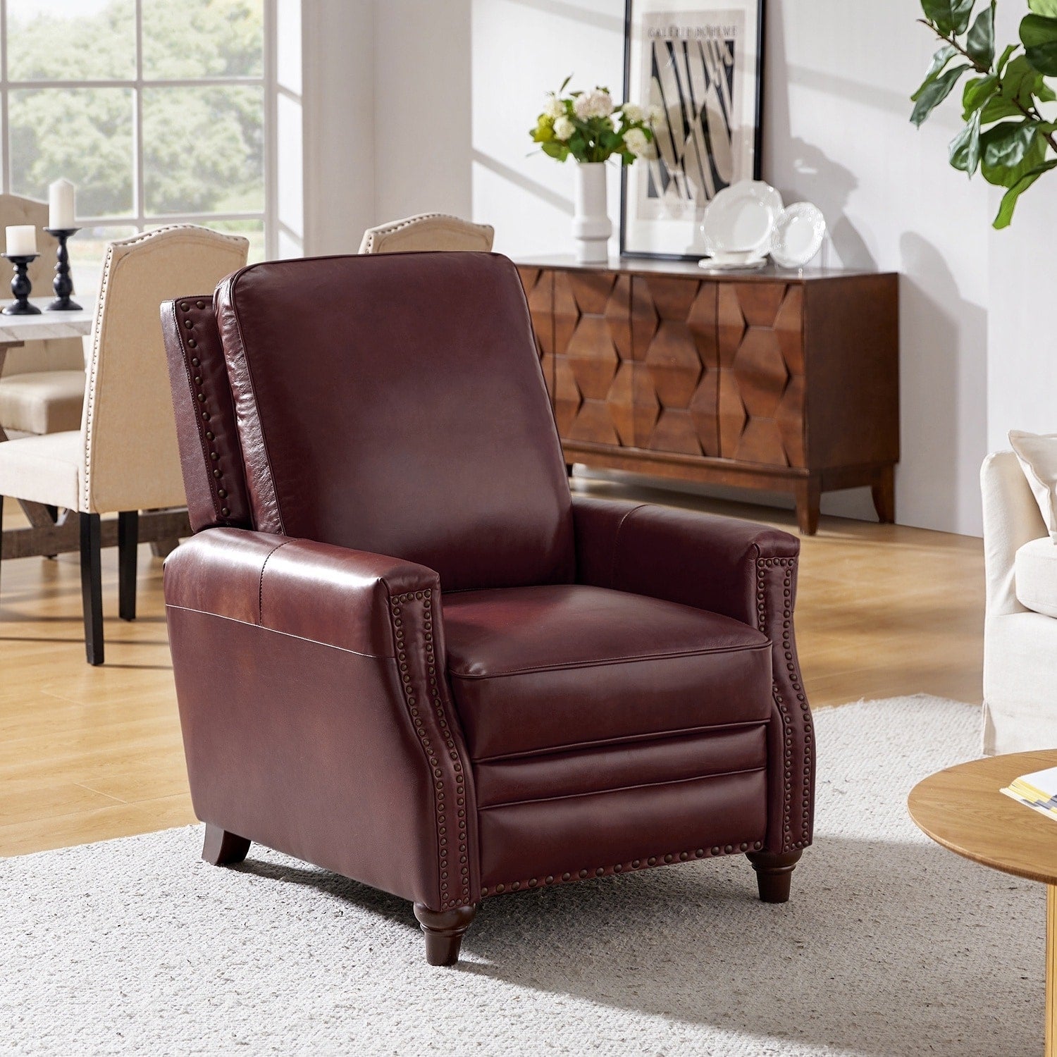 Fauteuil inclinable moderne en cuir véritable de style cigare avec garniture cloutée par HULALA HOME