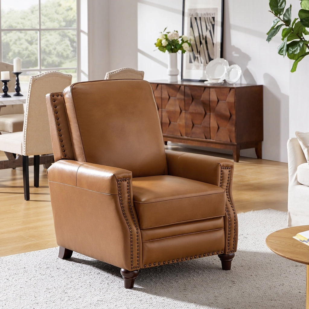 Fauteuil inclinable moderne en cuir véritable de style cigare avec garniture cloutée par HULALA HOME