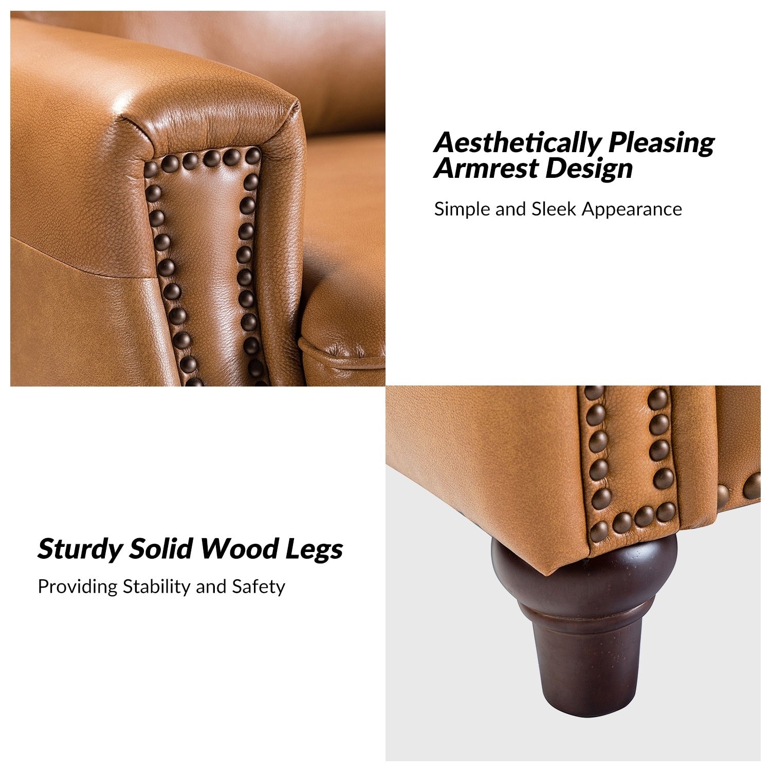 Fauteuil inclinable moderne en cuir véritable de style cigare avec garniture cloutée par HULALA HOME