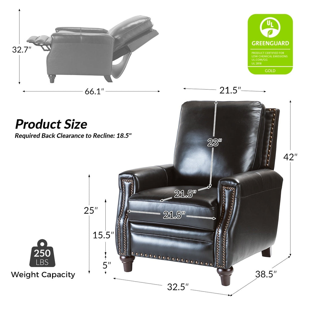 Fauteuil inclinable moderne en cuir véritable de style cigare avec garniture cloutée par HULALA HOME