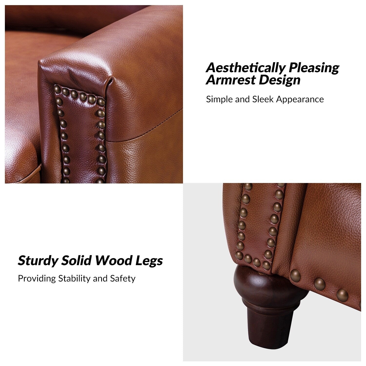 Fauteuil inclinable moderne en cuir véritable de style cigare avec garniture cloutée par HULALA HOME