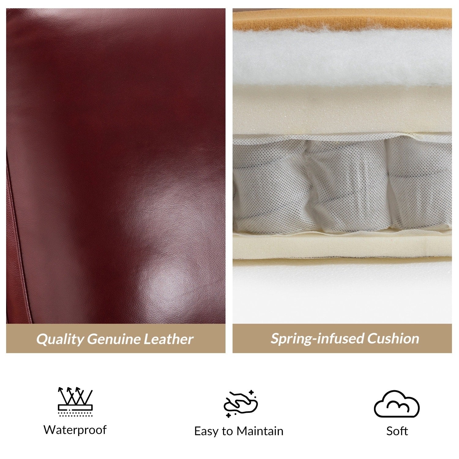 Fauteuil inclinable moderne en cuir véritable de style cigare avec garniture cloutée par HULALA HOME