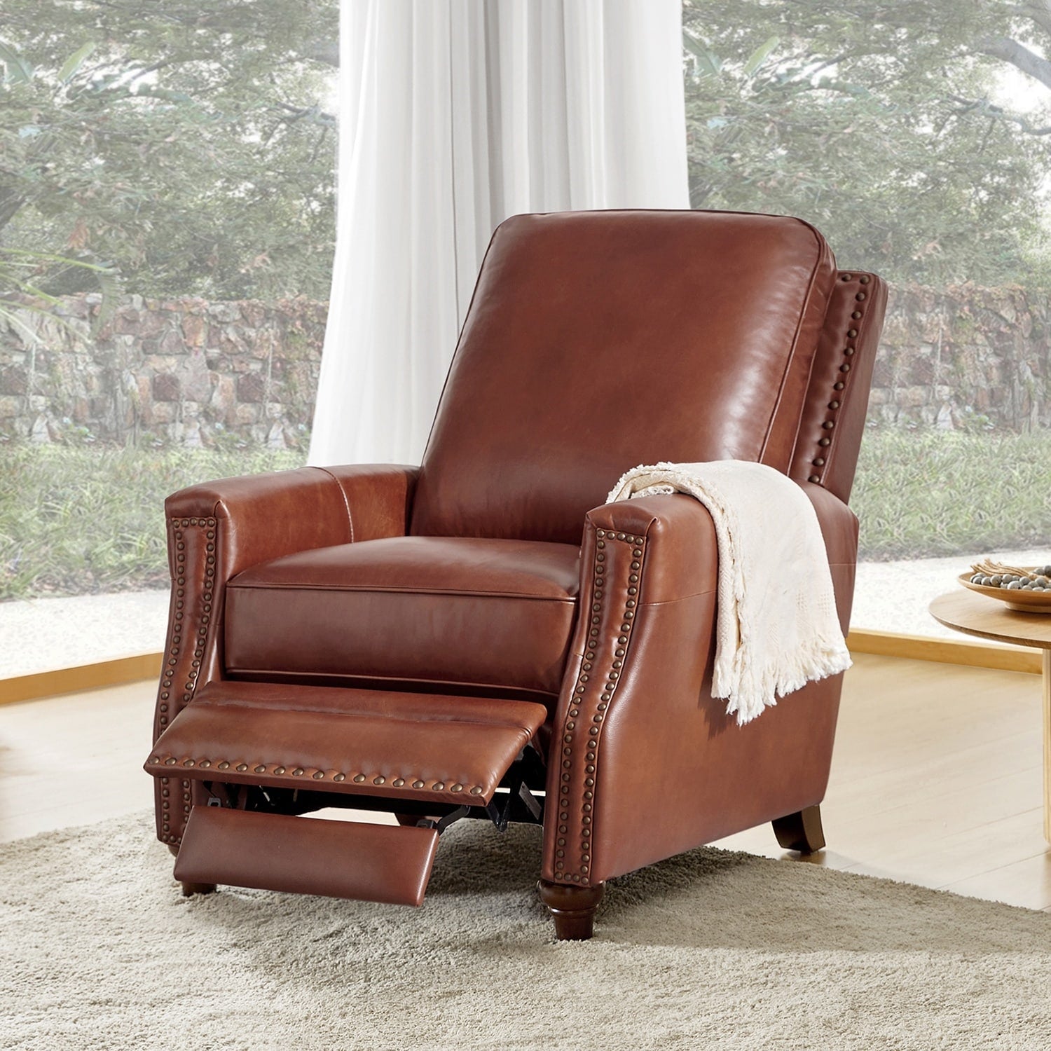 Fauteuil inclinable moderne en cuir véritable de style cigare avec garniture cloutée par HULALA HOME