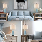 Lampe de table en céramique bleue avec variateur tactile à 3 positions et deux ports de charge USB (lot de 2) - 28 x 28 x 58 cm (L x l x H)