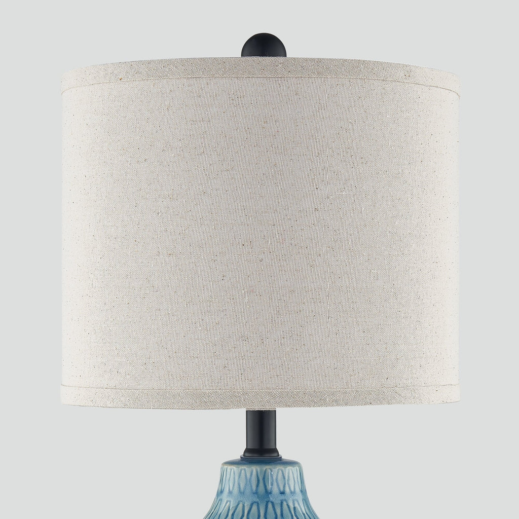 Lampe de table en céramique bleue avec variateur tactile à 3 positions et deux ports de charge USB (lot de 2) - 28 x 28 x 58 cm (L x l x H)