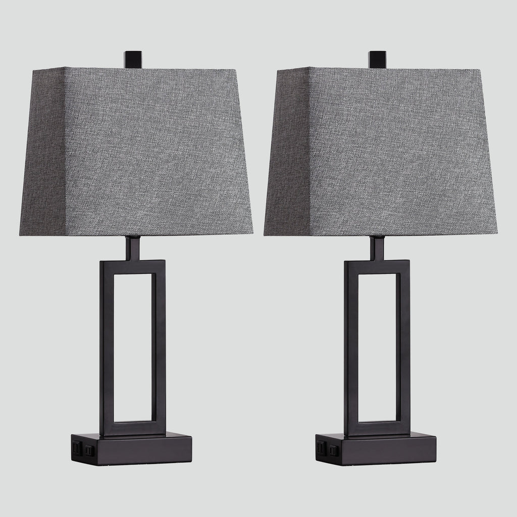 Lampe de table en métal noir avec variateur tactile et ports de charge (lot de 2) - 30,5 x 16,5 x 60 cm (L x l x H)