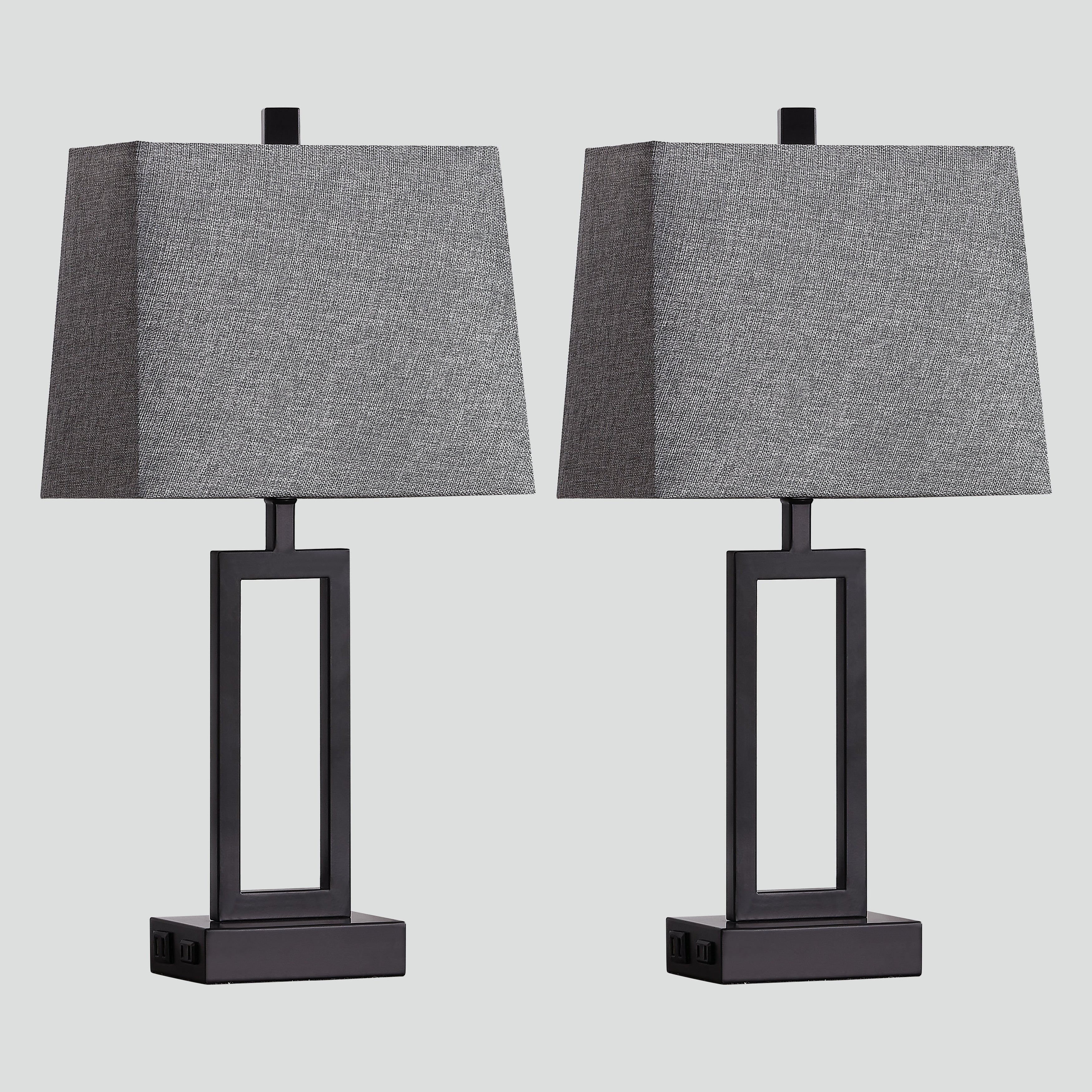 Lampe de table en métal noir avec variateur tactile et ports de charge (lot de 2) - 30,5 x 16,5 x 60 cm (L x l x H)