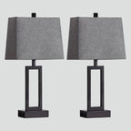 Lampe de table en métal noir avec variateur tactile et ports de charge (lot de 2) - 30,5 x 16,5 x 60 cm (L x l x H)