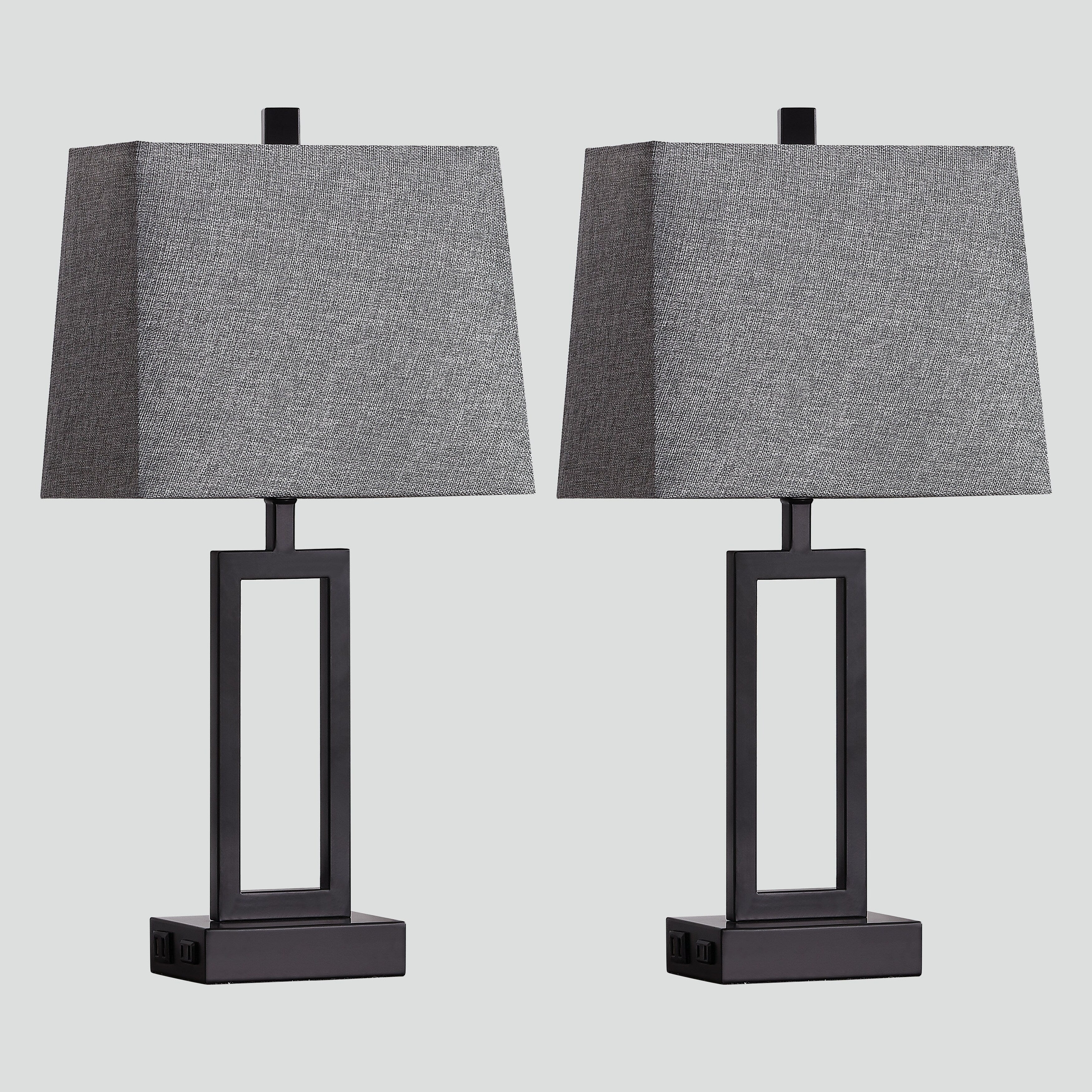 Lampe de table en métal noir avec variateur tactile et ports de charge (lot de 2) - 30,5 x 16,5 x 60 cm (L x l x H)
