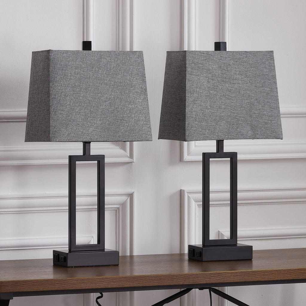 Lampe de table en métal noir avec variateur tactile et ports de charge (lot de 2) - 30,5 x 16,5 x 60 cm (L x l x H)