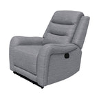 Fauteuil inclinable manuel Clair avec accoudoirs à volutes, structure en bois, tissu gris