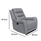 Fauteuil inclinable manuel Clair avec accoudoirs à volutes, structure en bois, tissu gris