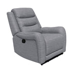 Fauteuil inclinable manuel Clair avec accoudoirs à volutes, structure en bois, tissu gris