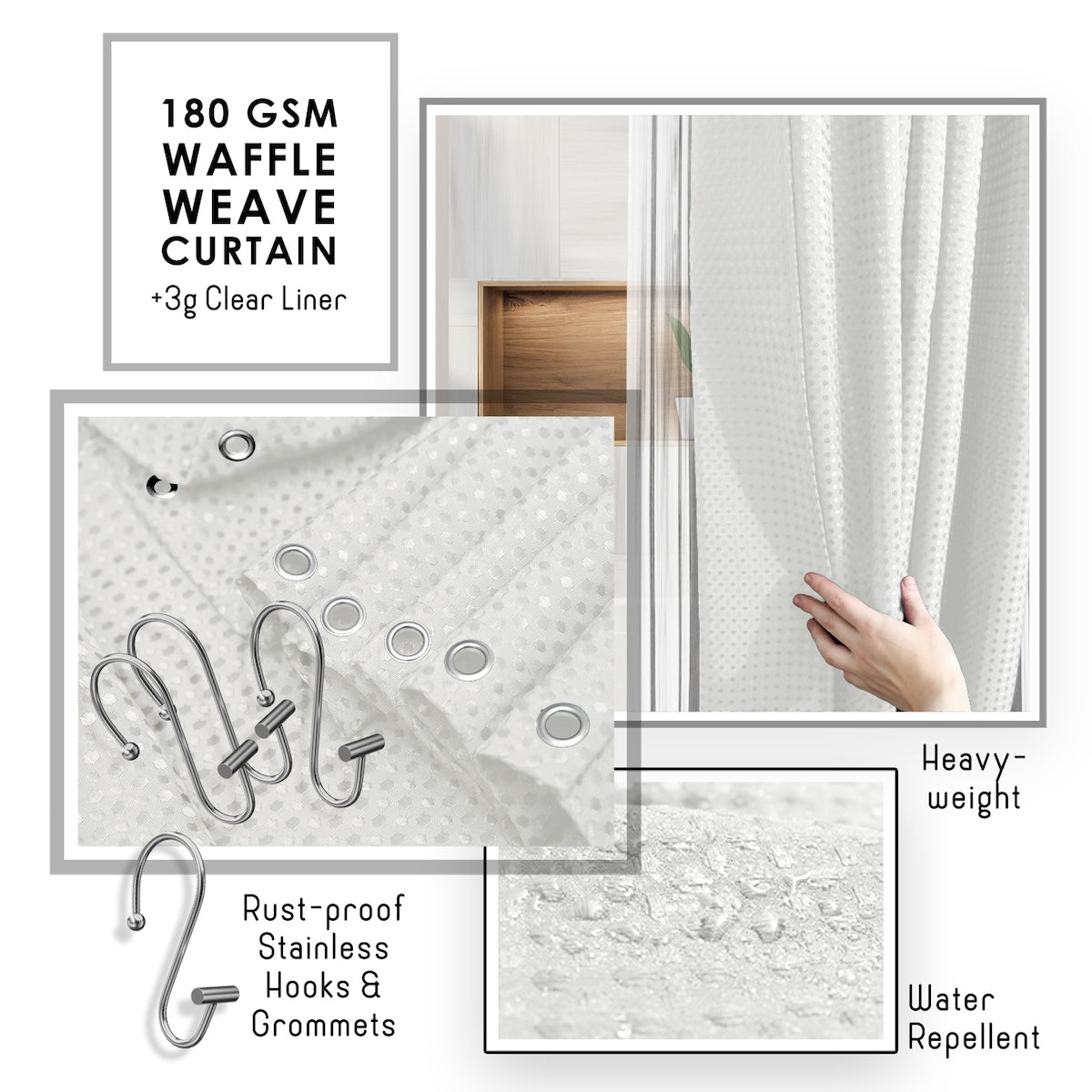 Ensemble d'accessoires de salle de bain en bambou Clara Clark avec rideau de douche, brosse de toilette, poubelle et distributeur de savon