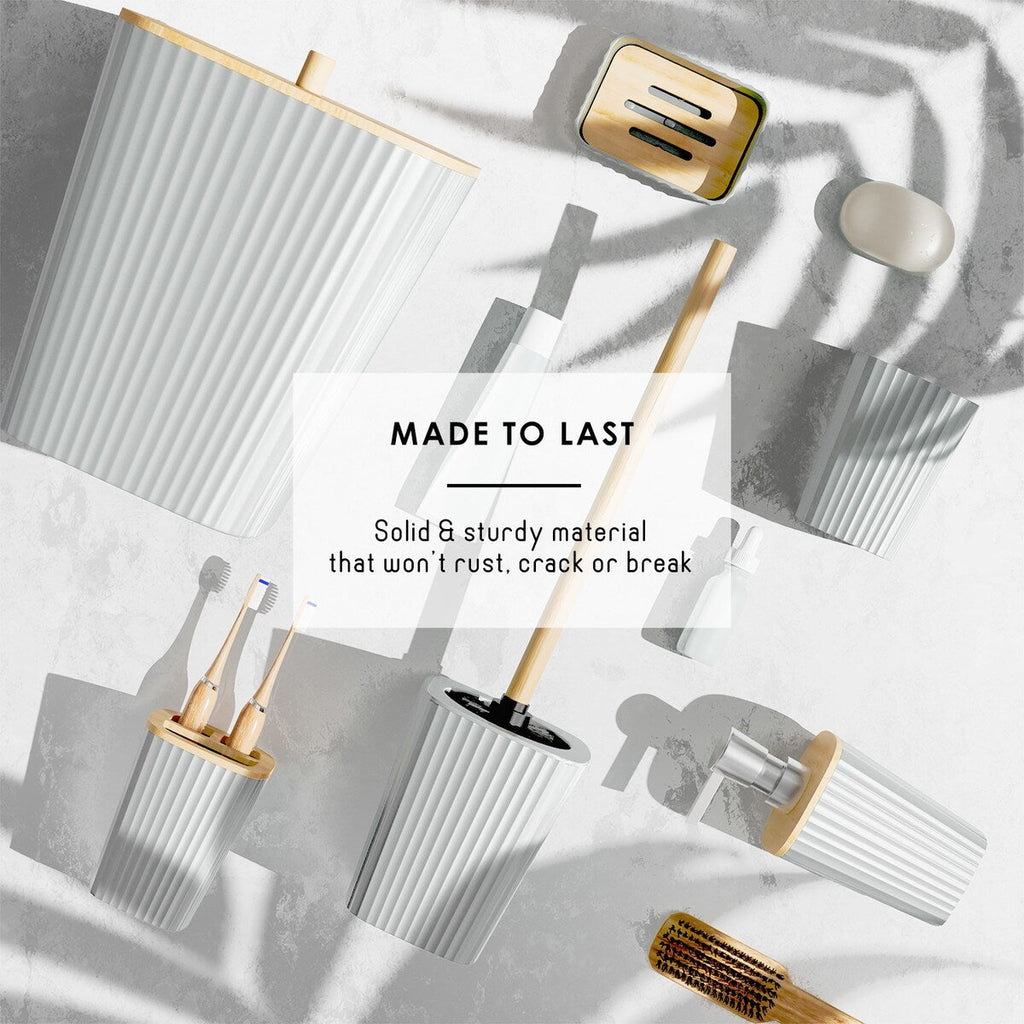 Ensemble d'accessoires de salle de bain en bambou Clara Clark avec rideau de douche, brosse de toilette, poubelle et distributeur de savon