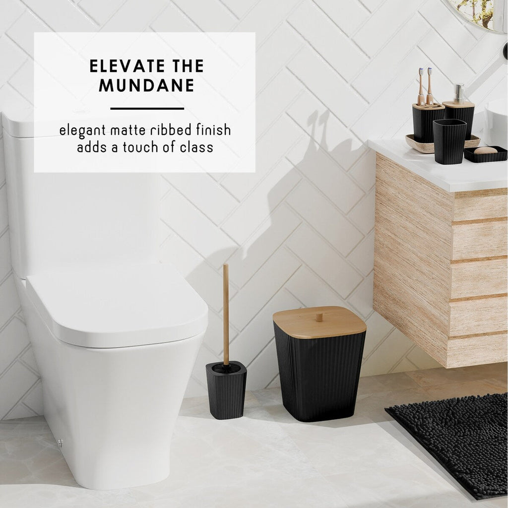 Ensemble d'accessoires de salle de bain en bambou Clara Clark avec rideau de douche, brosse de toilette, poubelle et distributeur de savon