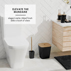 Ensemble d'accessoires de salle de bain en bambou Clara Clark avec rideau de douche, brosse de toilette, poubelle et distributeur de savon