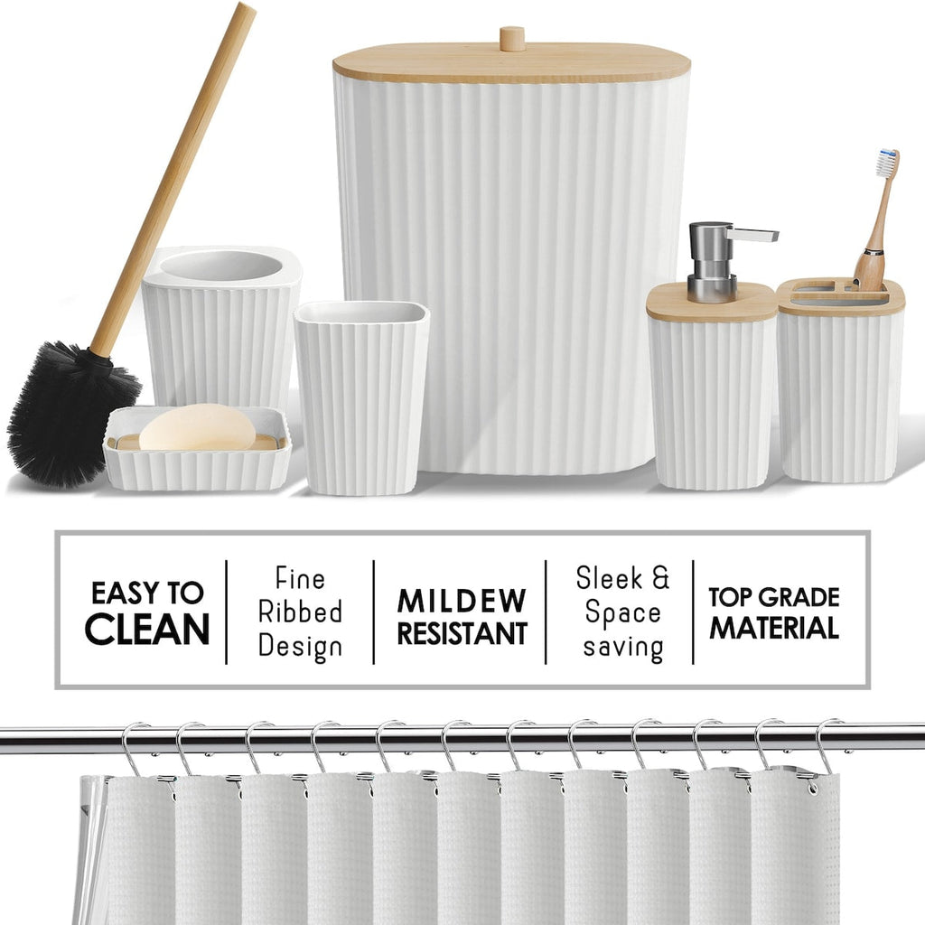 Ensemble d'accessoires de salle de bain en bambou Clara Clark avec rideau de douche, brosse de toilette, poubelle et distributeur de savon