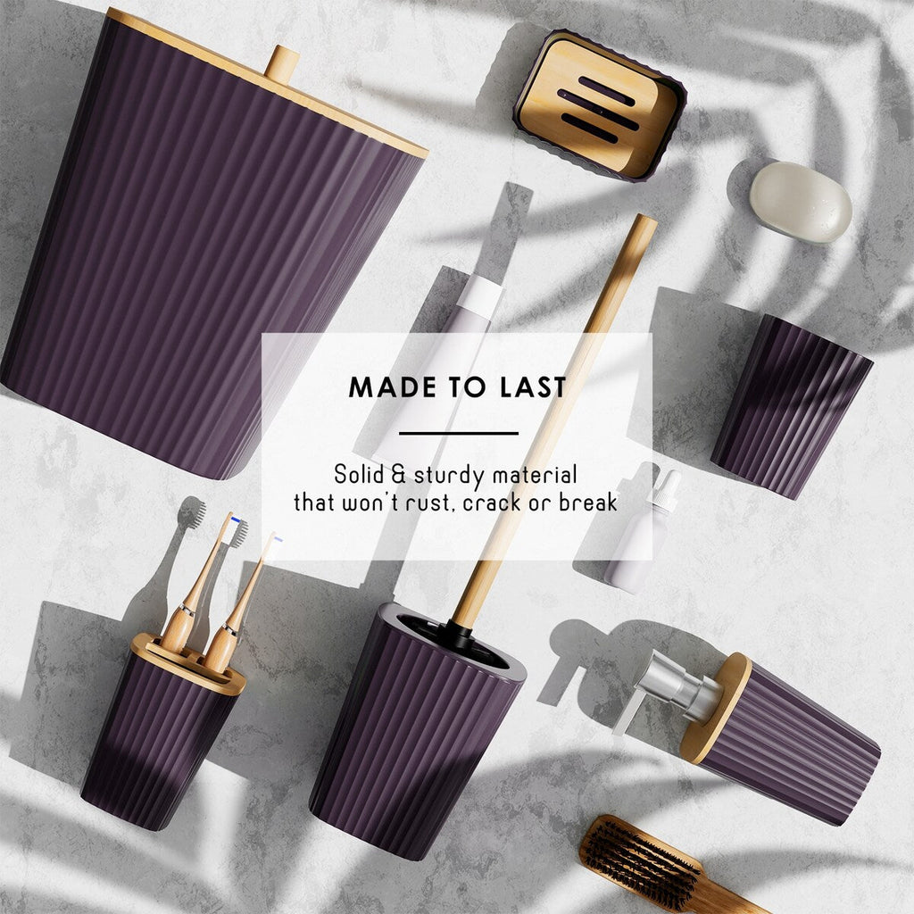 Ensemble d'accessoires de salle de bain en bambou Clara Clark avec rideau de douche, brosse de toilette, poubelle et distributeur de savon