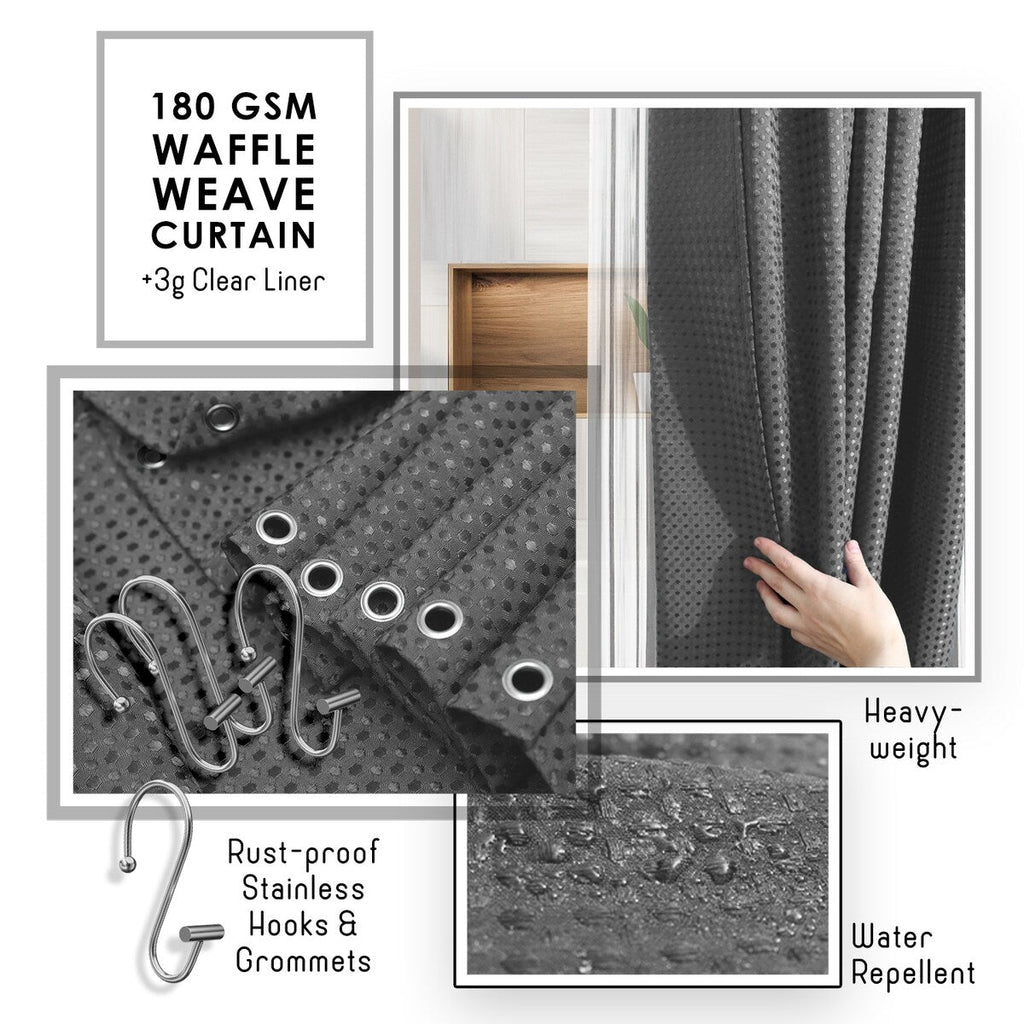 Ensemble d'accessoires de salle de bain en bambou Clara Clark avec rideau de douche, brosse de toilette, poubelle et distributeur de savon