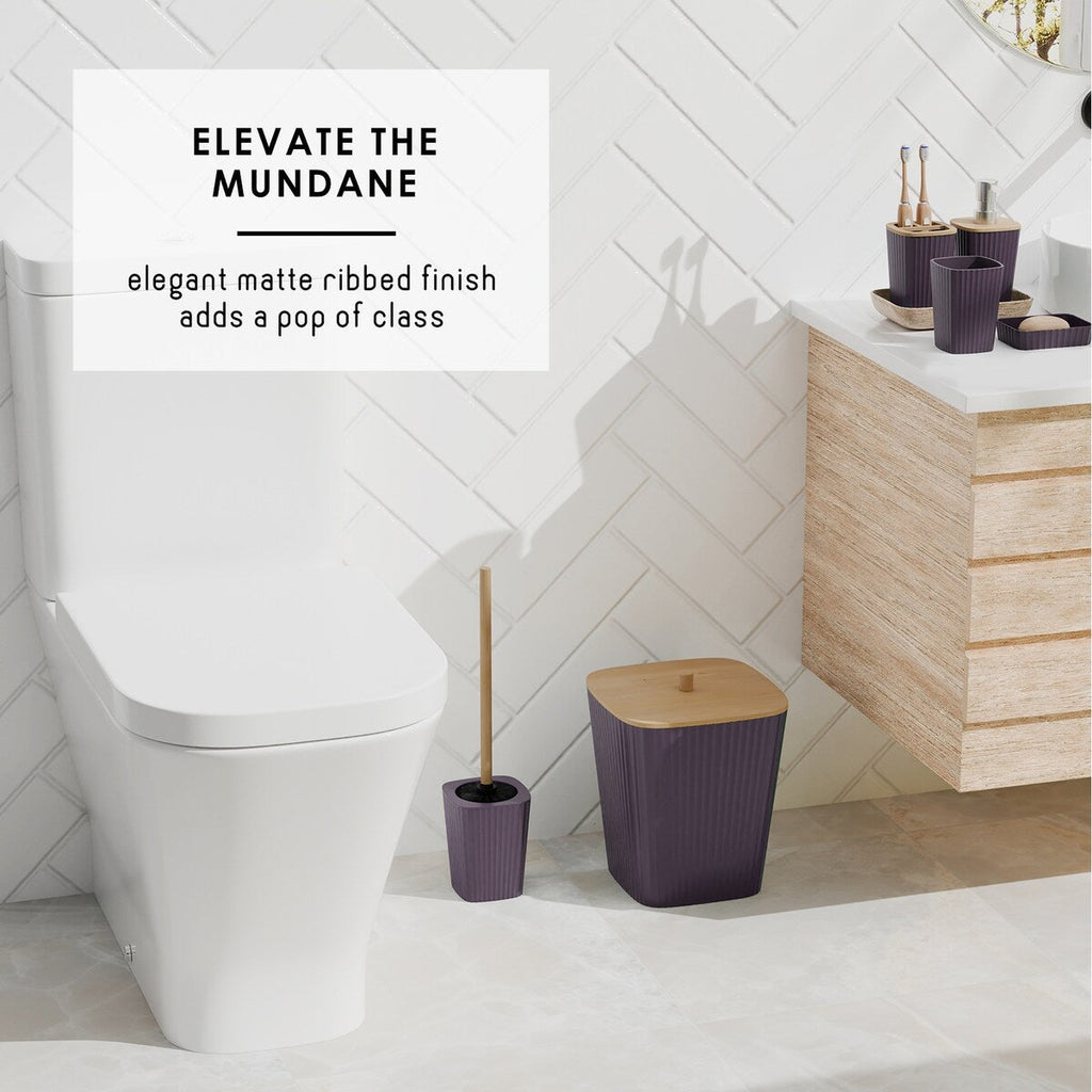 Ensemble d'accessoires de salle de bain en bambou Clara Clark avec rideau de douche, brosse de toilette, poubelle et distributeur de savon