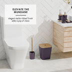 Ensemble d'accessoires de salle de bain en bambou Clara Clark avec rideau de douche, brosse de toilette, poubelle et distributeur de savon