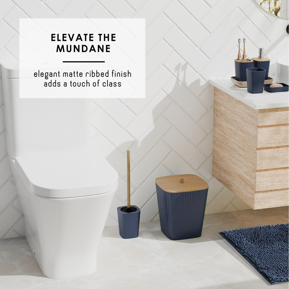 Ensemble d'accessoires de salle de bain en bambou Clara Clark avec rideau de douche, brosse de toilette, poubelle et distributeur de savon