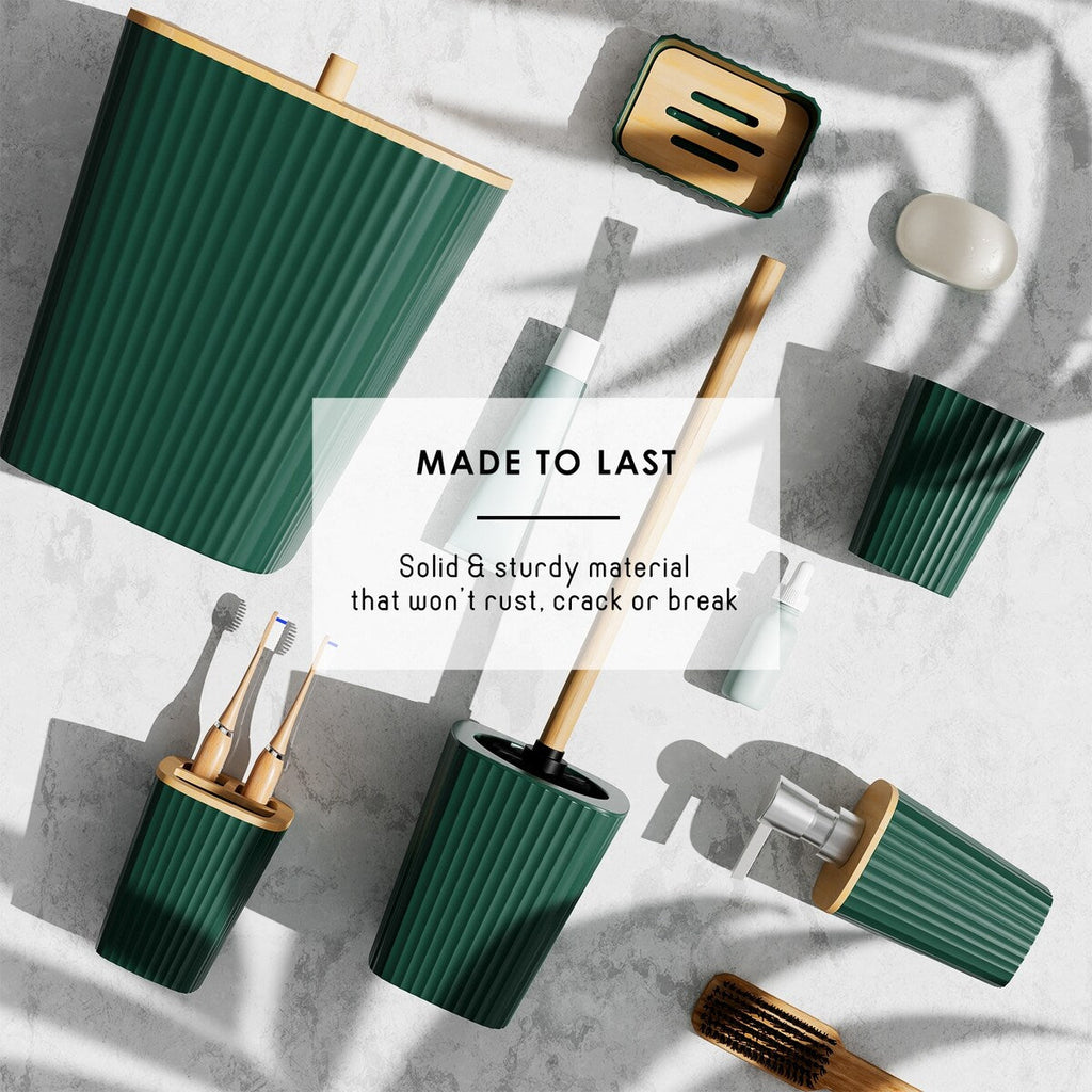 Ensemble d'accessoires de salle de bain en bambou Clara Clark avec rideau de douche, brosse de toilette, poubelle et distributeur de savon