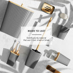 Ensemble d'accessoires de salle de bain en bambou Clara Clark avec rideau de douche, brosse de toilette, poubelle et distributeur de savon