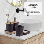 Ensemble d'accessoires de salle de bain en bambou Clara Clark avec rideau de douche, brosse de toilette, poubelle et distributeur de savon