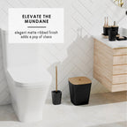 Ensemble d'accessoires de salle de bain en bambou Clara Clark avec rideau de douche, brosse de toilette, poubelle et distributeur de savon