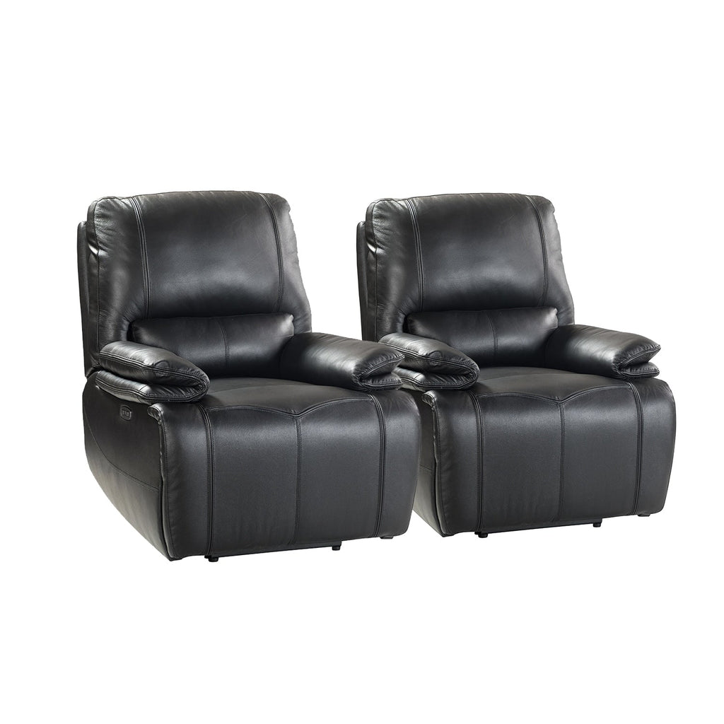 Fauteuil inclinable électrique Clara en cuir véritable avec coussin rembourré, lot de 2