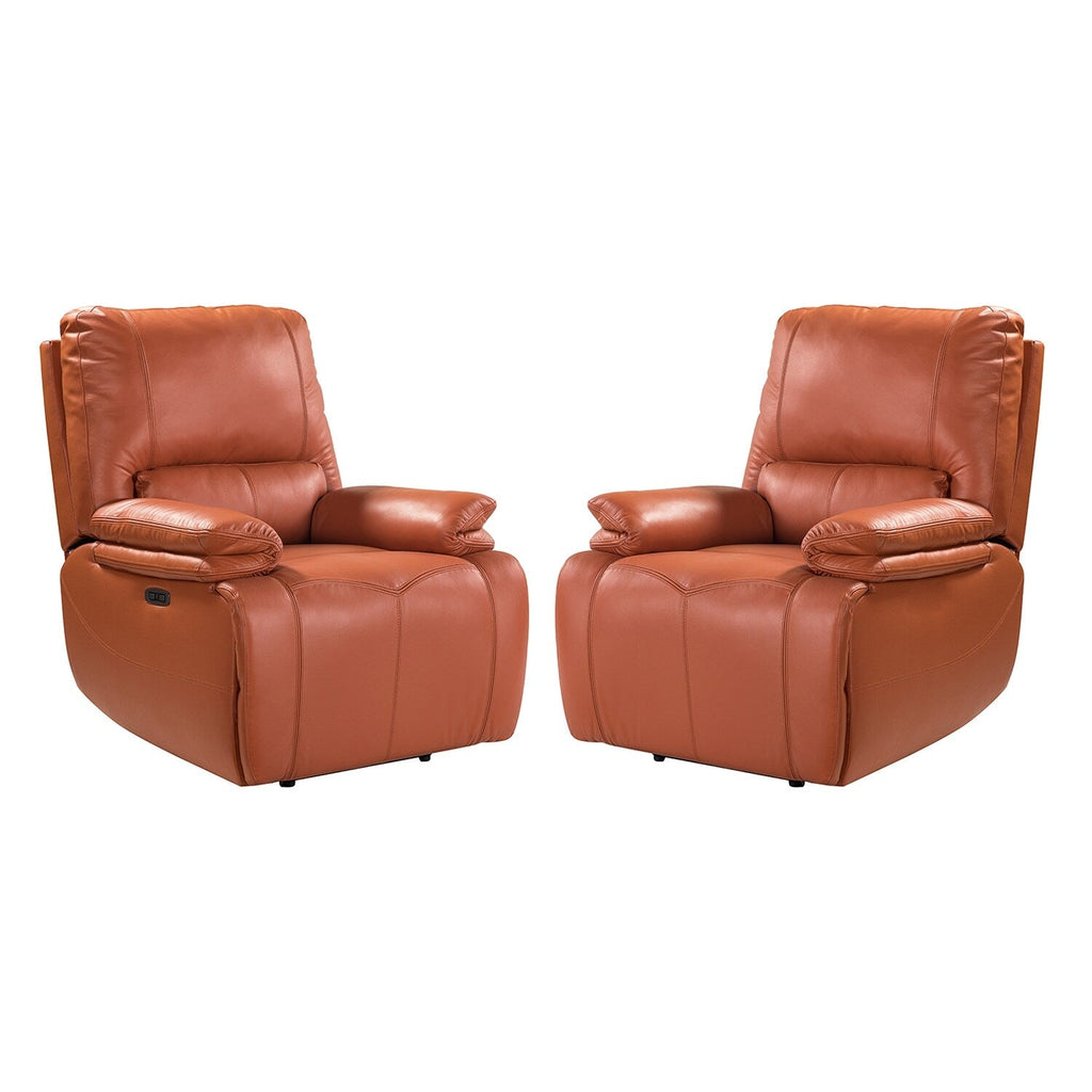 Fauteuil inclinable électrique Clara en cuir véritable avec coussin rembourré, lot de 2