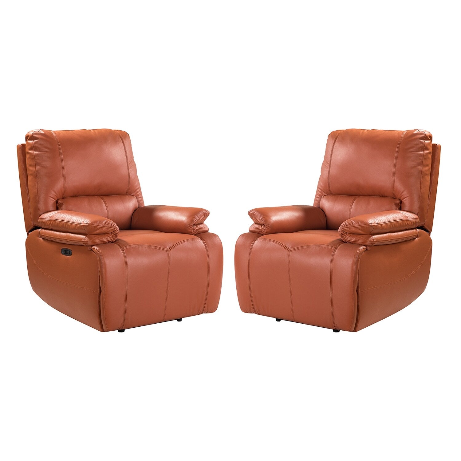 Fauteuil inclinable électrique Clara en cuir véritable avec coussin rembourré, lot de 2