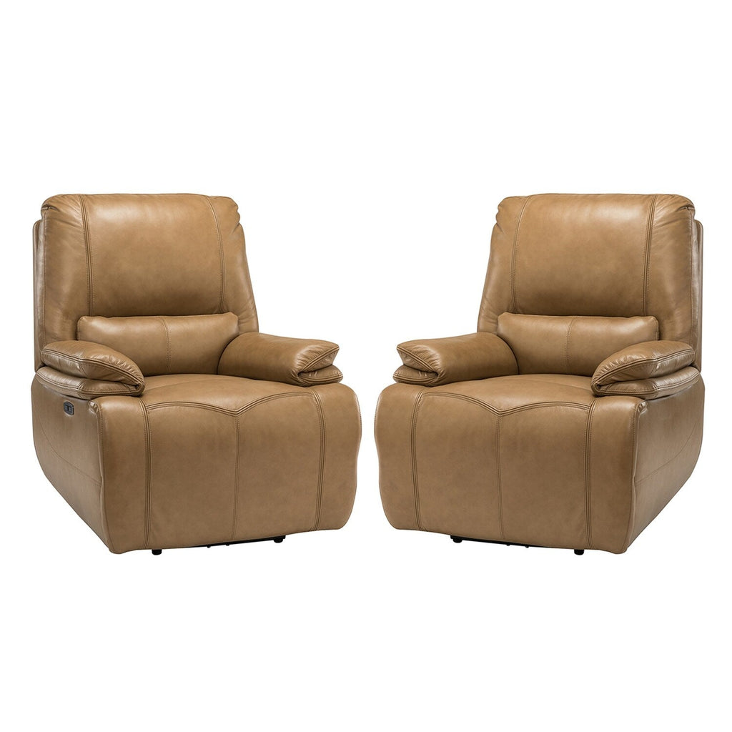 Fauteuil inclinable électrique Clara en cuir véritable avec coussin rembourré, lot de 2
