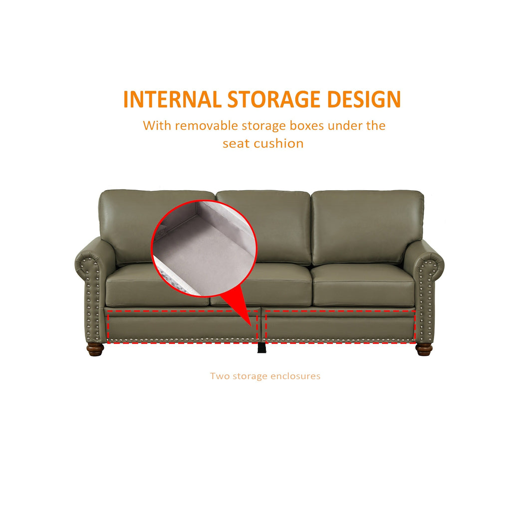 Canapé 3 places classique 83 en similicuir avec coffre de rangement inférieur et décoration cloutée