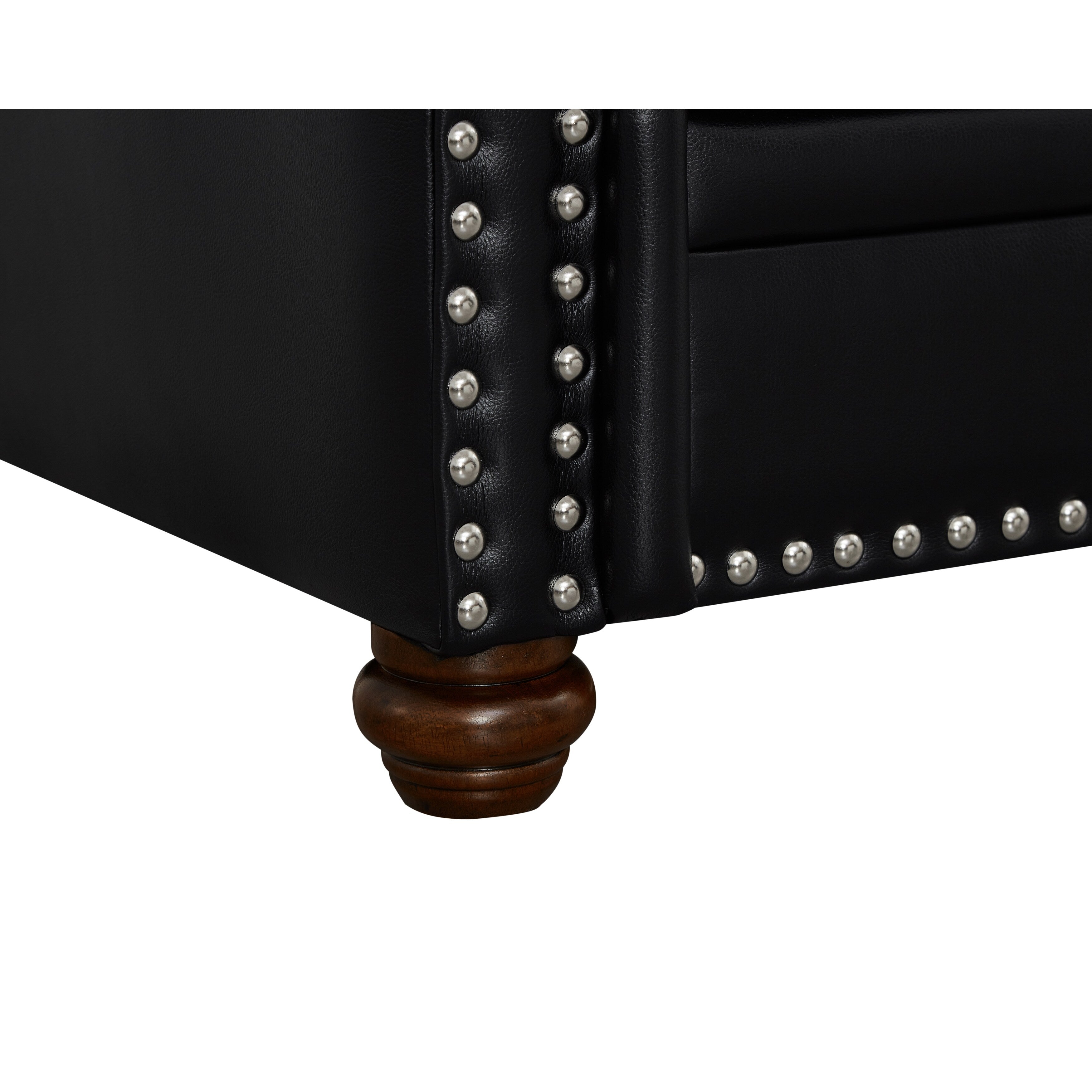 Canapé 3 places classique 83 en similicuir avec coffre de rangement inférieur et décoration cloutée