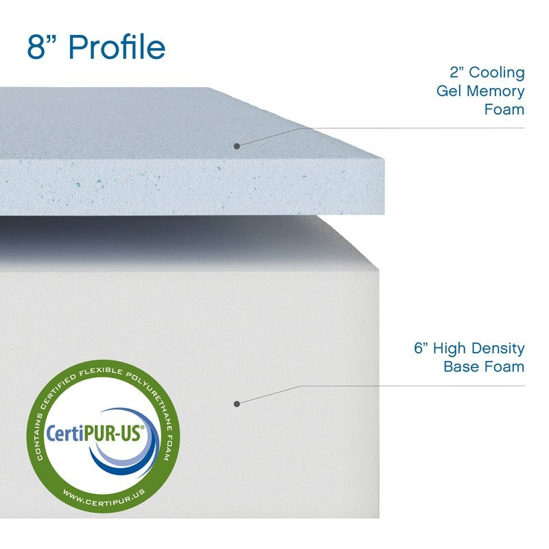 Matelas en mousse à mémoire de forme Cool Gel de Classic Brands de 8 pouces, certifié CertiPUR US, matelas dans une boîte.