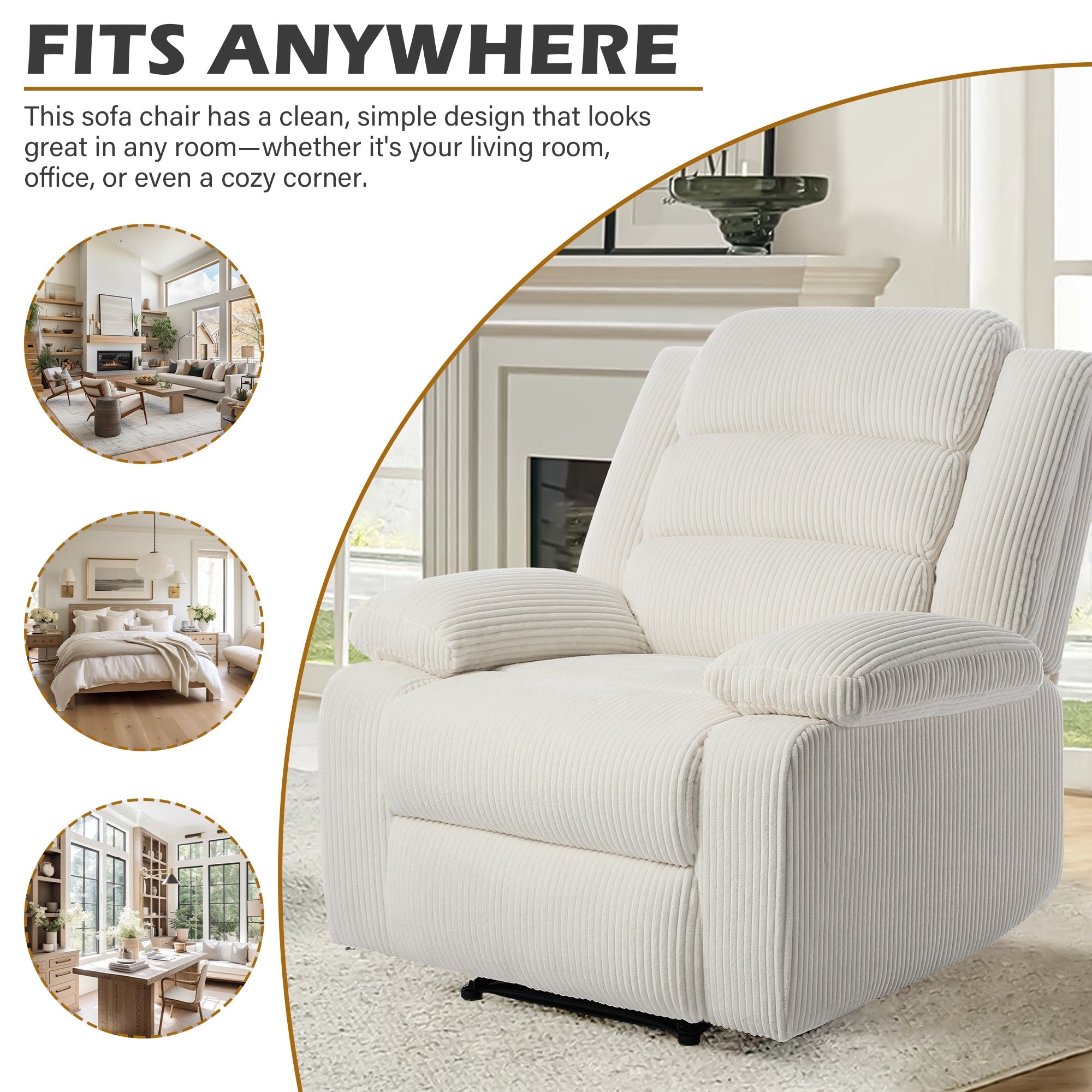 Fauteuil inclinable manuel classique rembourré en velours côtelé